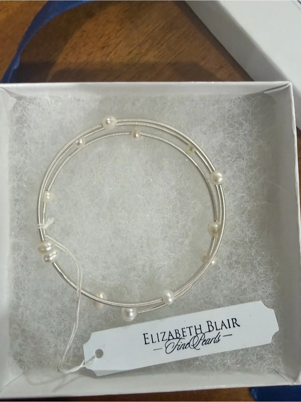 Silver Real Pearl Wire Bangle Bracelet